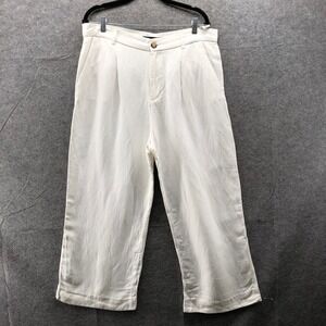 Zara Wide Leg Linen Blend Crop Pants Womens XL White High Waisted Pleated